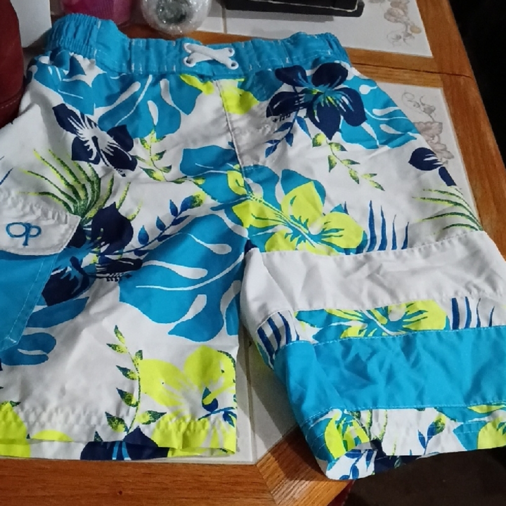 OP Men's Floral Hybrid Swim Shorts in Blue, White & Neon Yellow